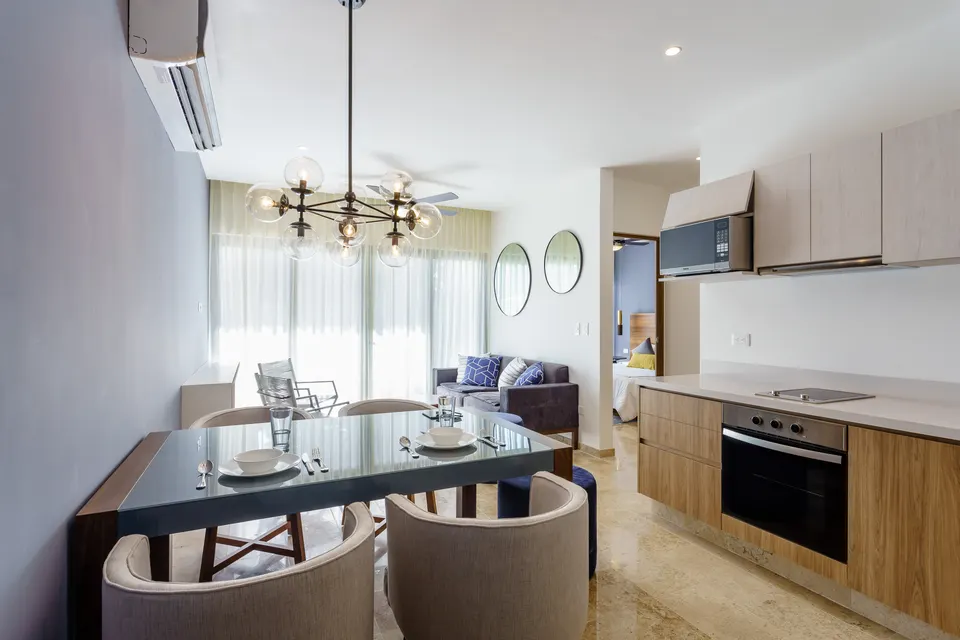 IPANA living and dining room with the open kitchen