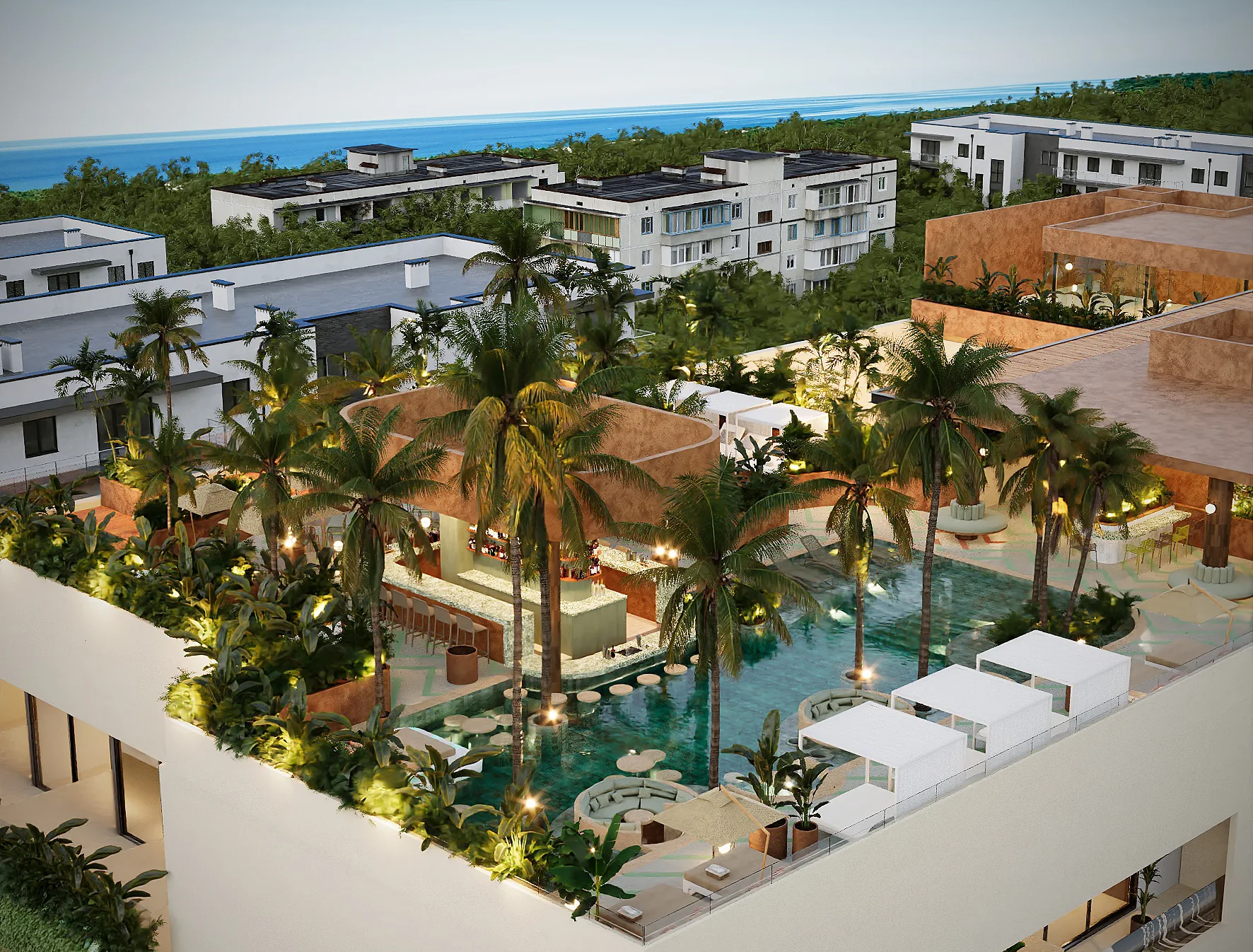Rooftop pool · Developer render
