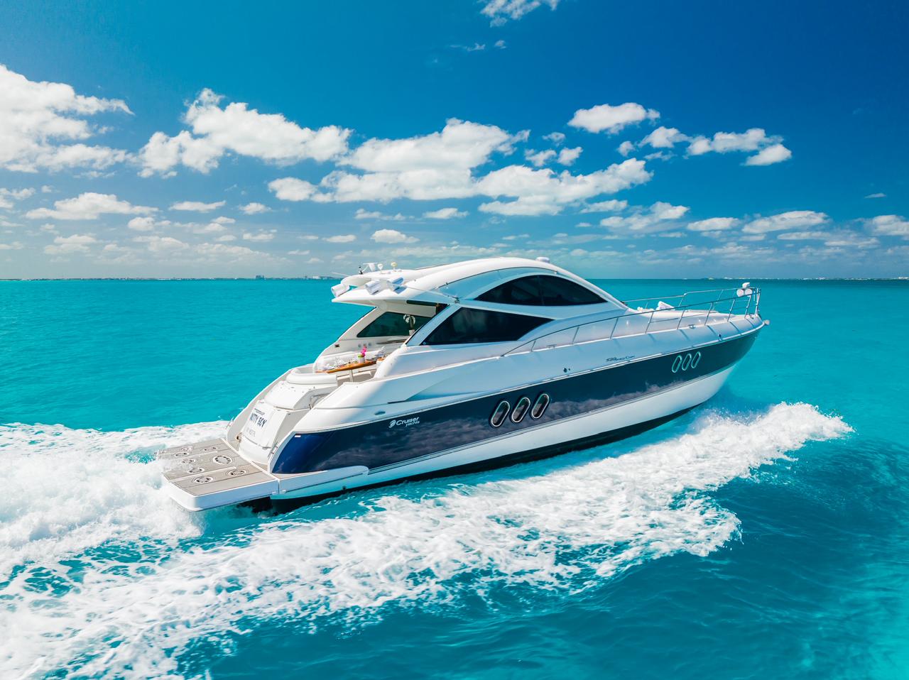 Private yacht moving across the Caribbean Sea